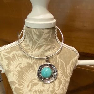 Silver bangle with turquoise charm